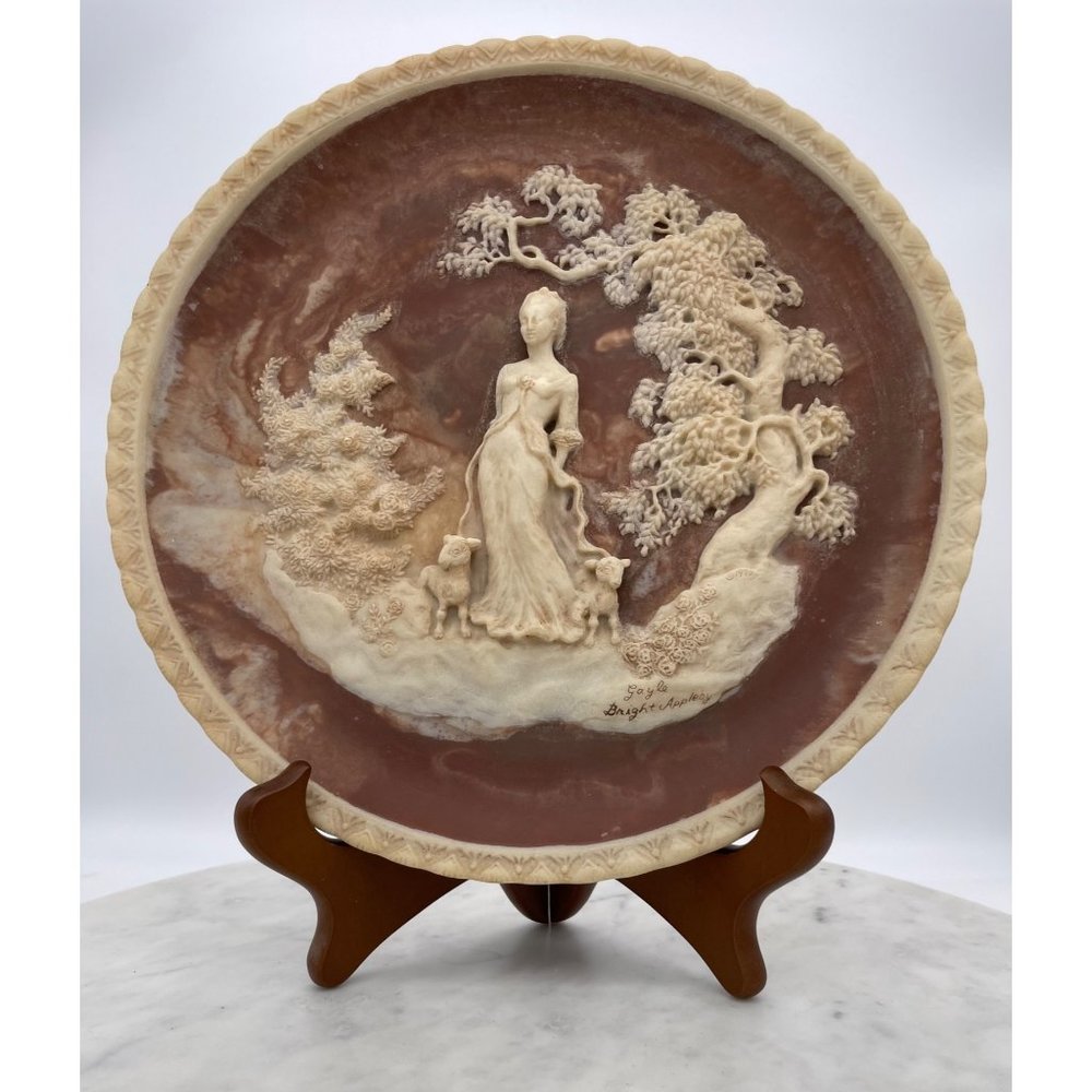 Incolay Vintage Stone plate 10.25" SHE WALKS IN BEAUTY Lord Byron poem COA